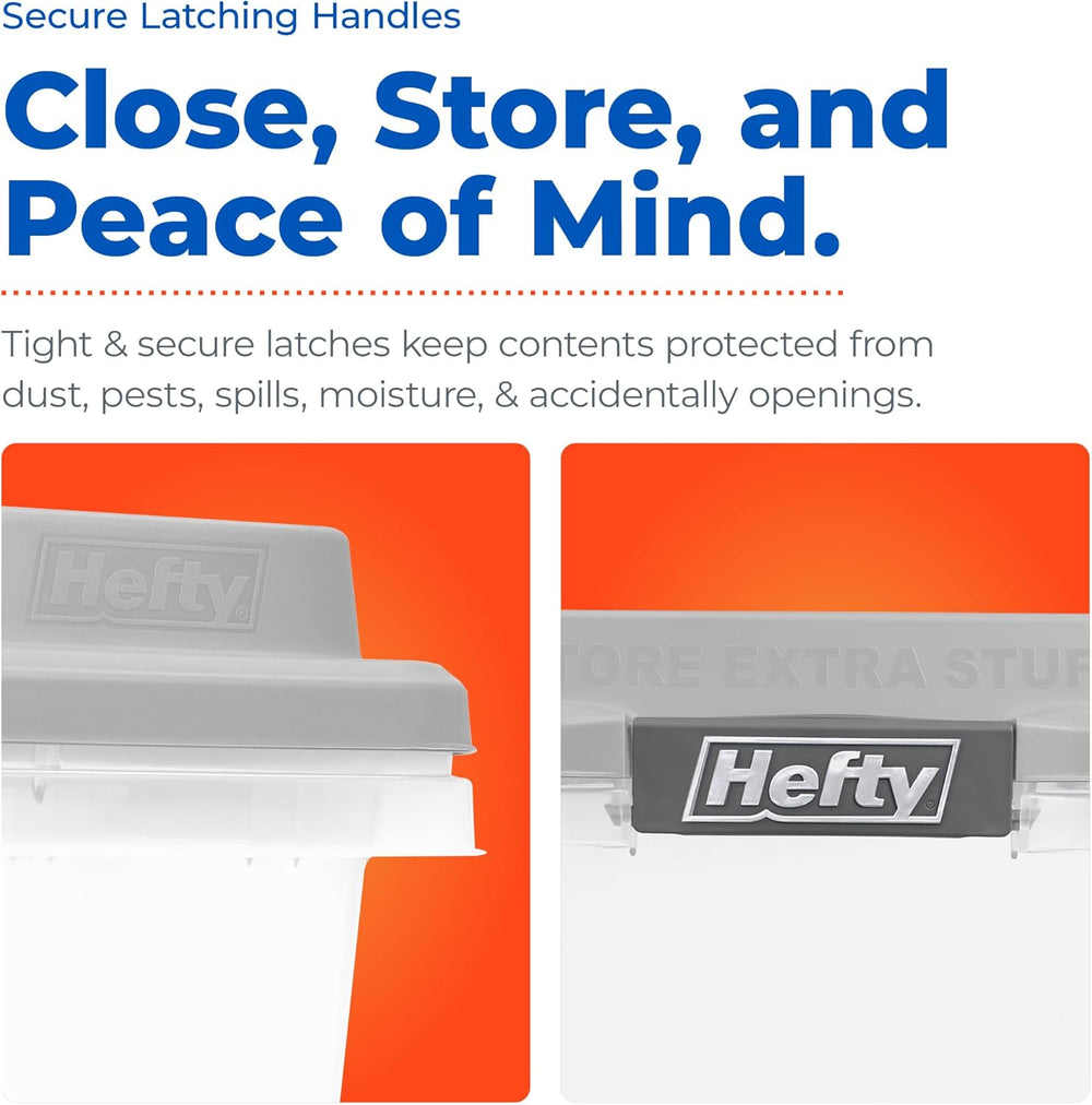 Hefty 63 Qt Hi-Rise Storage Bin with Lid, Stackable Plastic Storage Container...