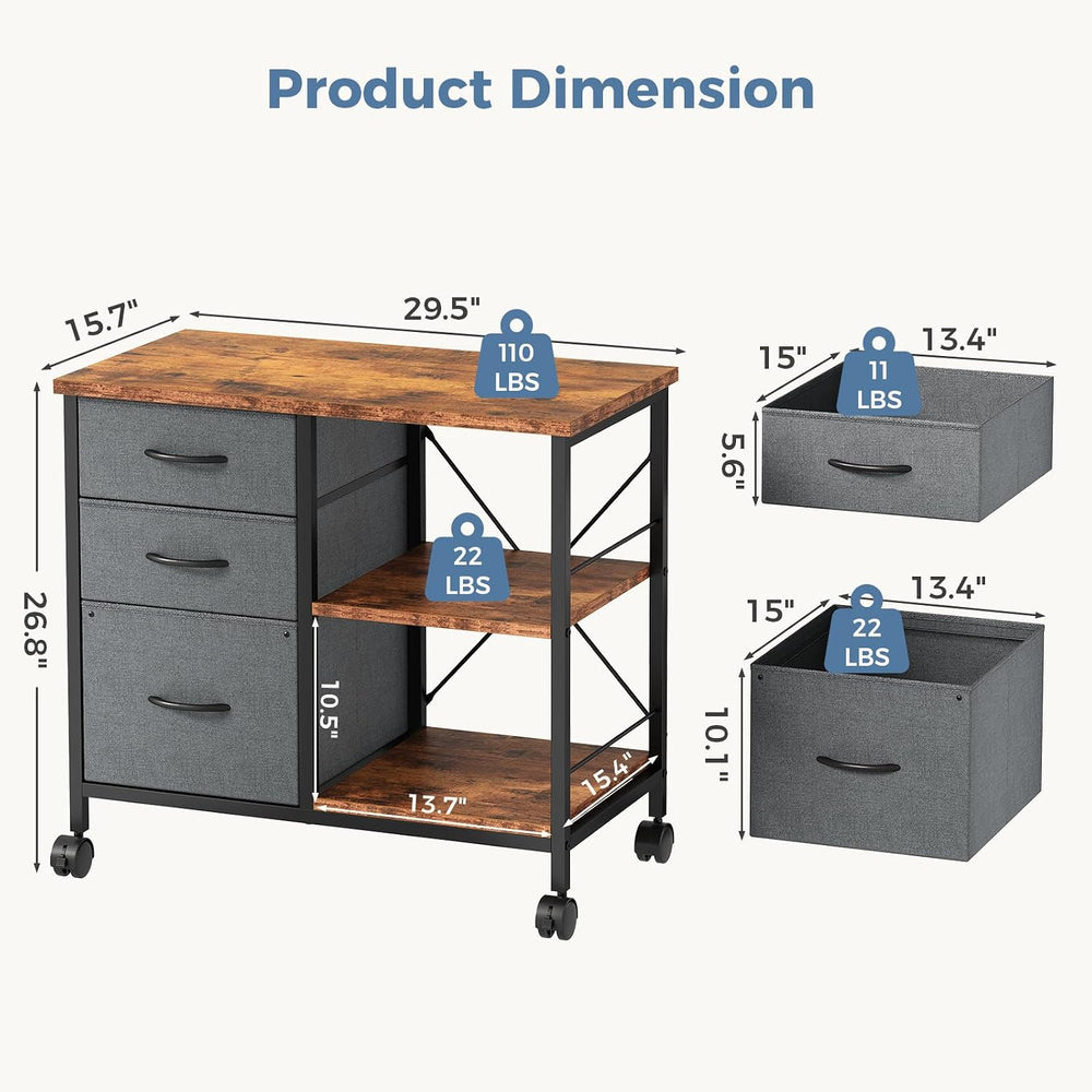 OLIXIS Mobile File Cabinet with 3 Drawers, Rolling Under Desk Storage