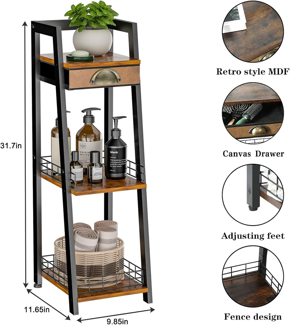 keomaisyto 3-Tier Narrow Bathroom Shelves with Drawer, Bathroom Organizers an...