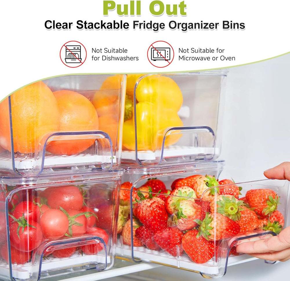 4-Pack Refrigerator Drawer Organizer Bins, Clear Stackable Pull Out Fridge Or...