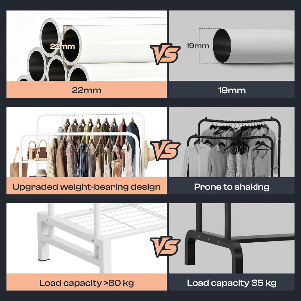 Clothes Rack for Hanging Clothes, Clothing Rack with shelves, White