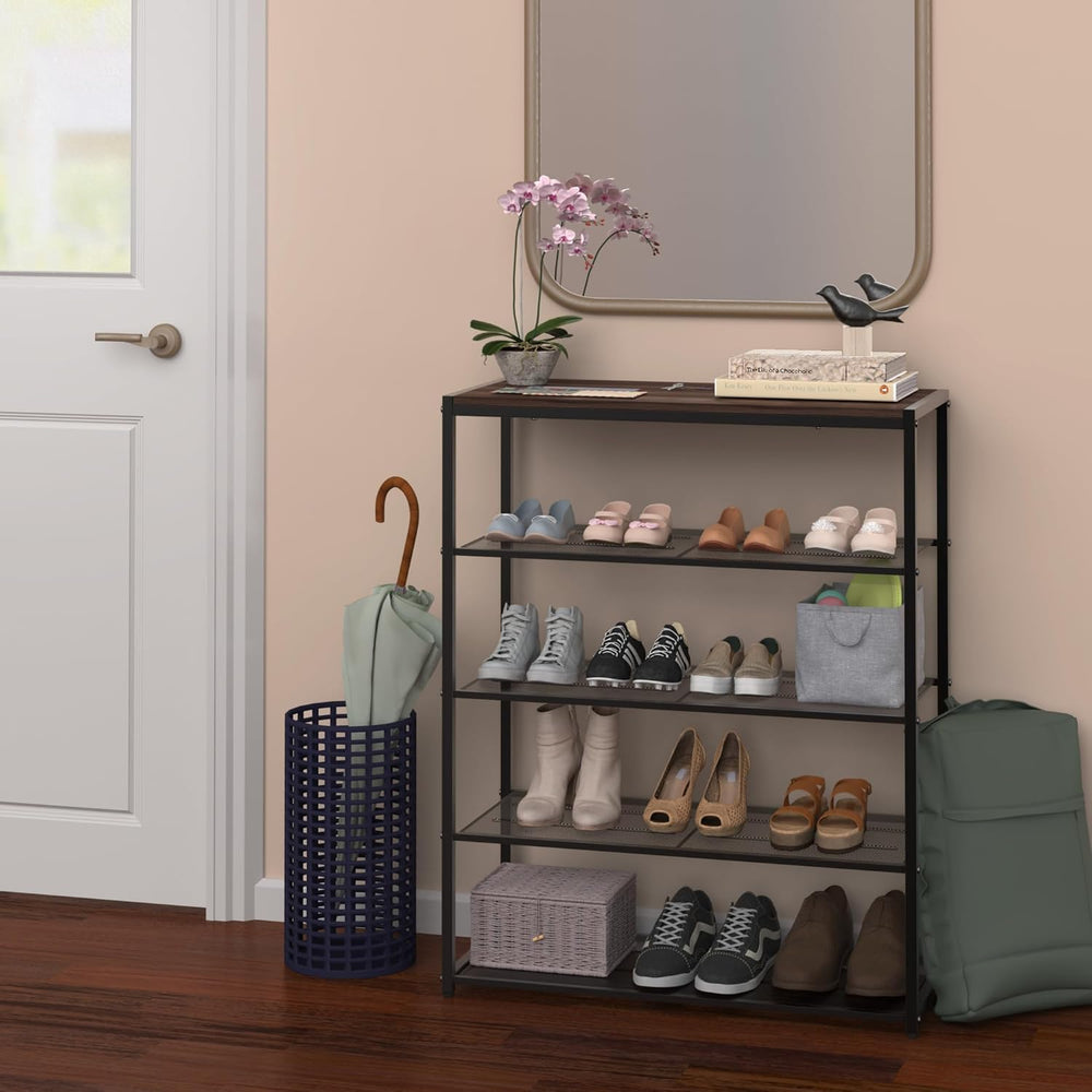 ClosetMaid 5-Tier Shoe Rack, Storage Organizer, with Wood Top Shelf, 4 Metal ...