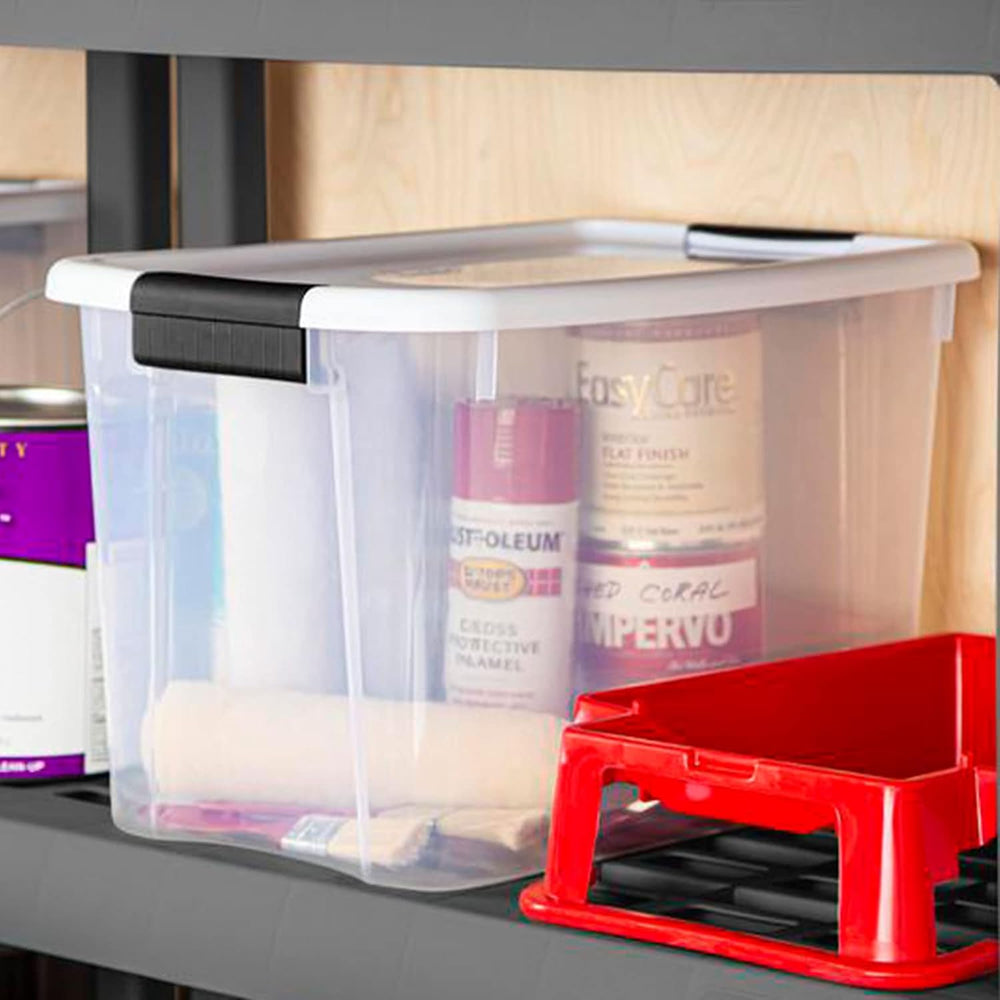 Sterilite 1985 30 Quart Ultra Latch Clear Storage Box with White Lid