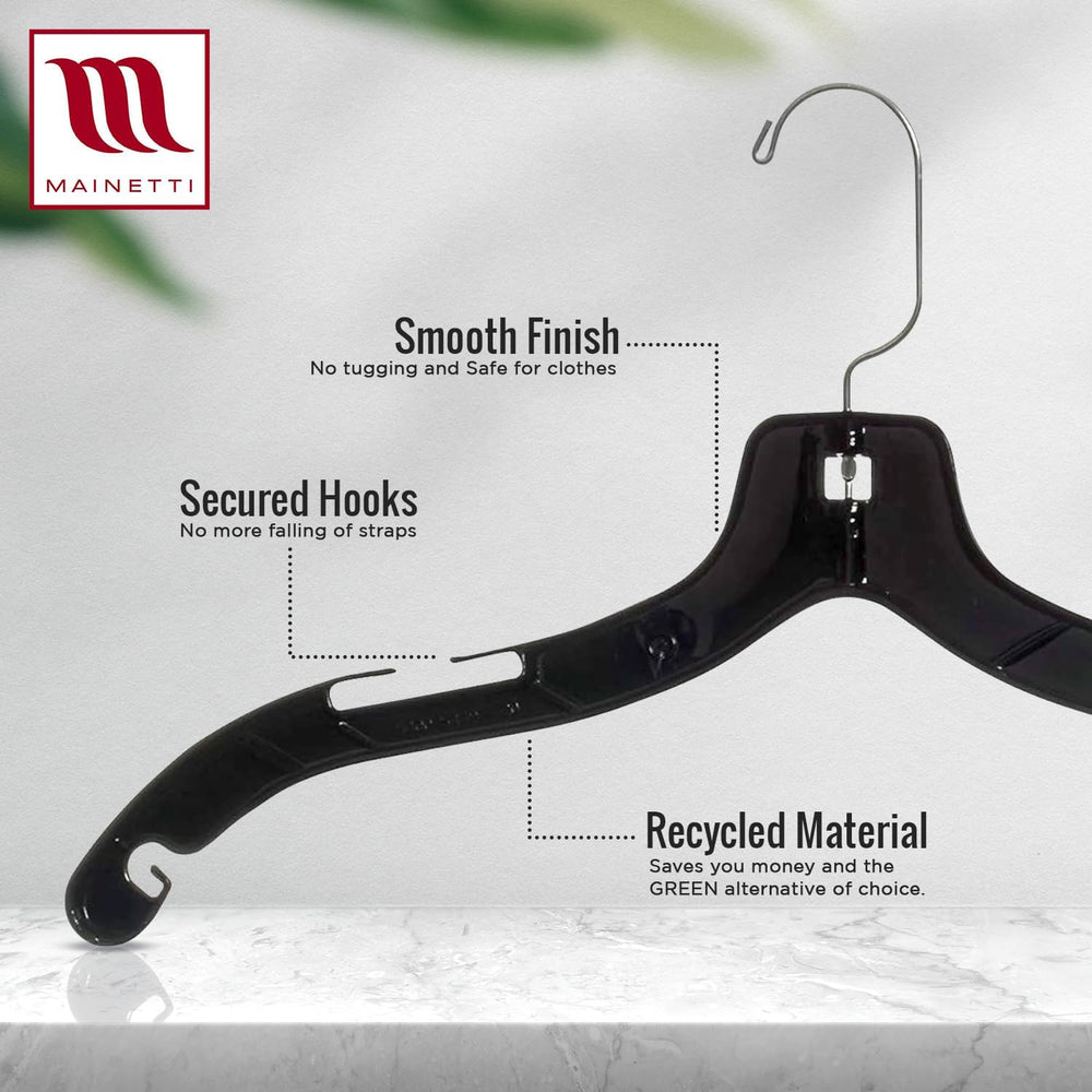 Mainetti 17in Black Plastic Shirt Hangers with Swivel Hook (20 Pack)