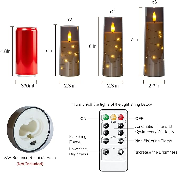 Raycare Flameless Candle with Remote Timer, 7 Flickering Acrylic Battery Oper...
