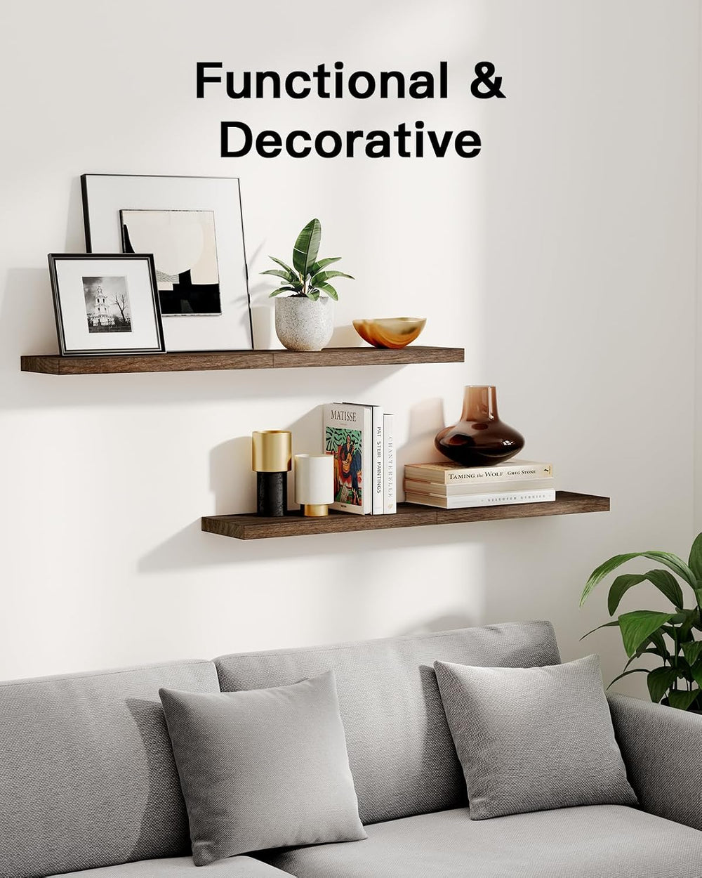 Amada Paulownia Wood Floating Shelves for Wall, Set of 4, Brown