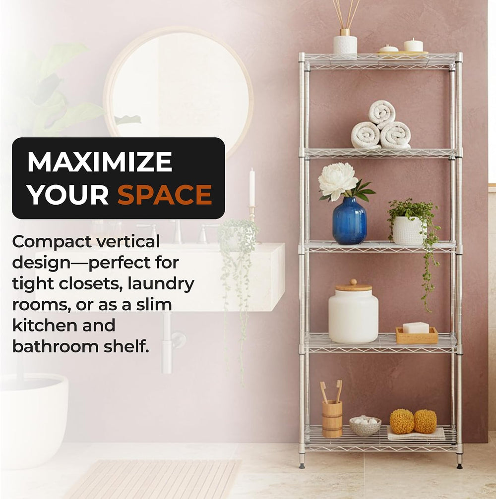 5-Tier Metal Shelf, 250 lb/Shelf, NSF, Chrome, 14x24x59 in