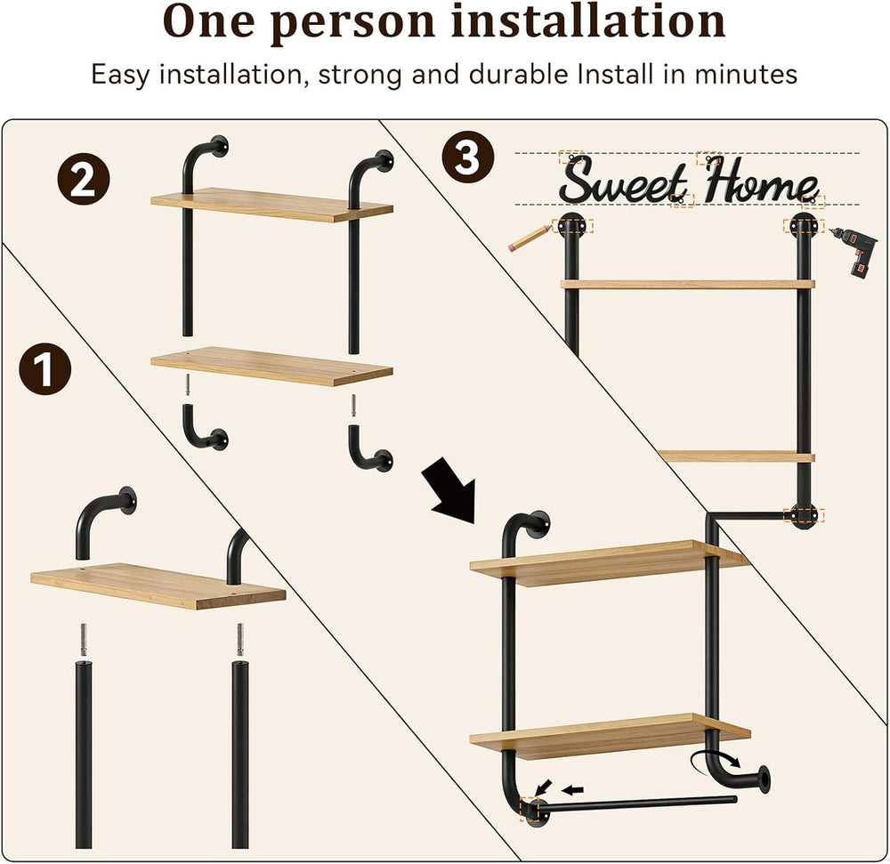 Tinpin Bathroom Shelves Wall Mounted, Rustic Farmhouse Pipe Shelves, 2-Tier, ...