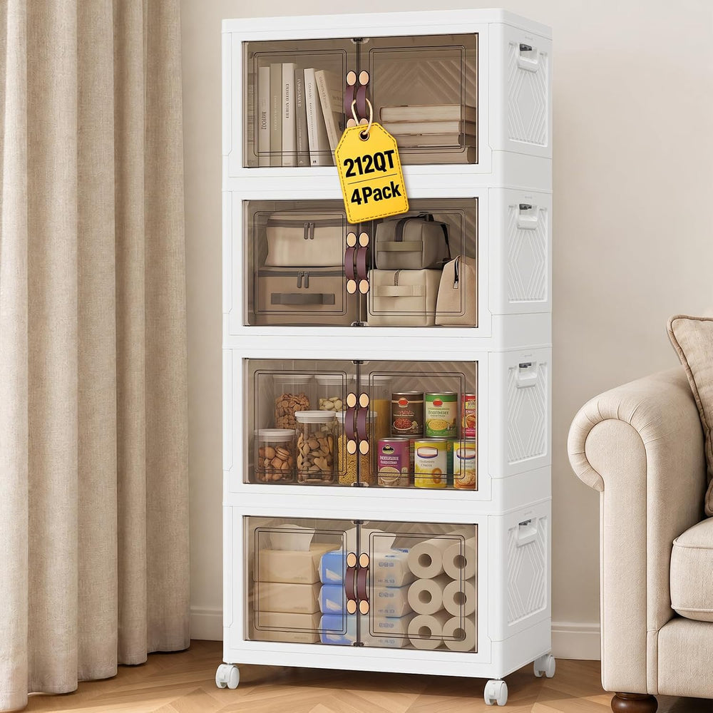 4Tier 212QT Stackable Storage Bins With Lids Closets, 4 Pack, White