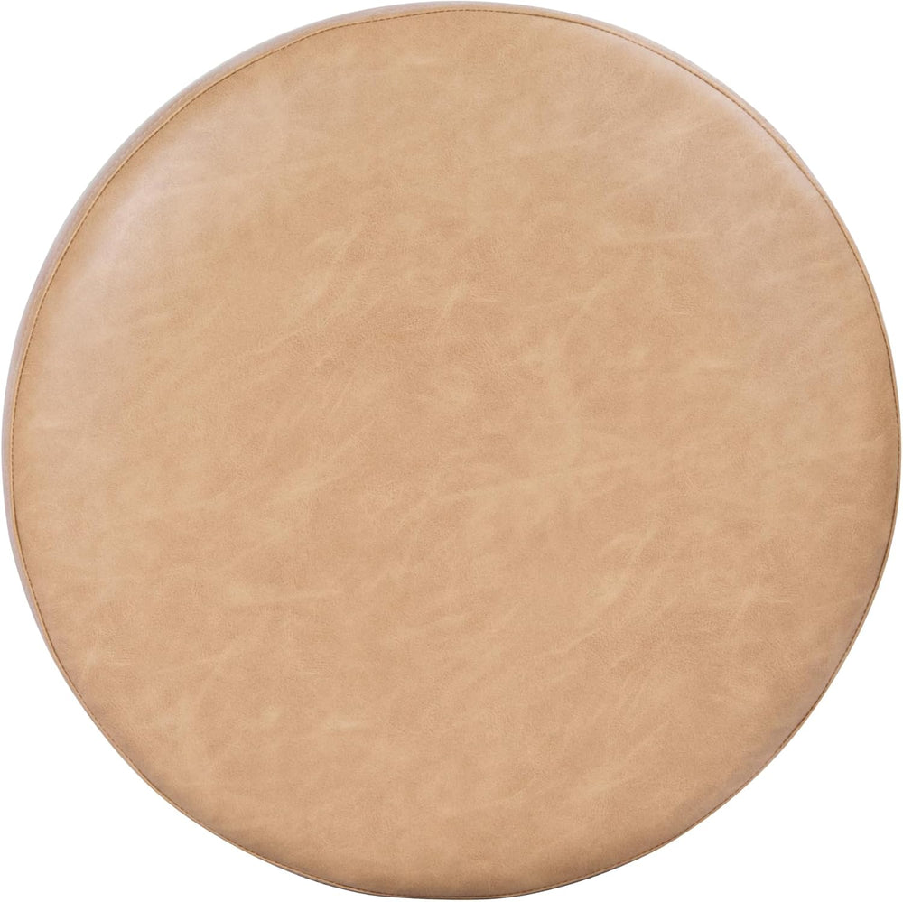 Spatial Order 22" Round Ottoman with Wooden Base - Sand Faux Leather