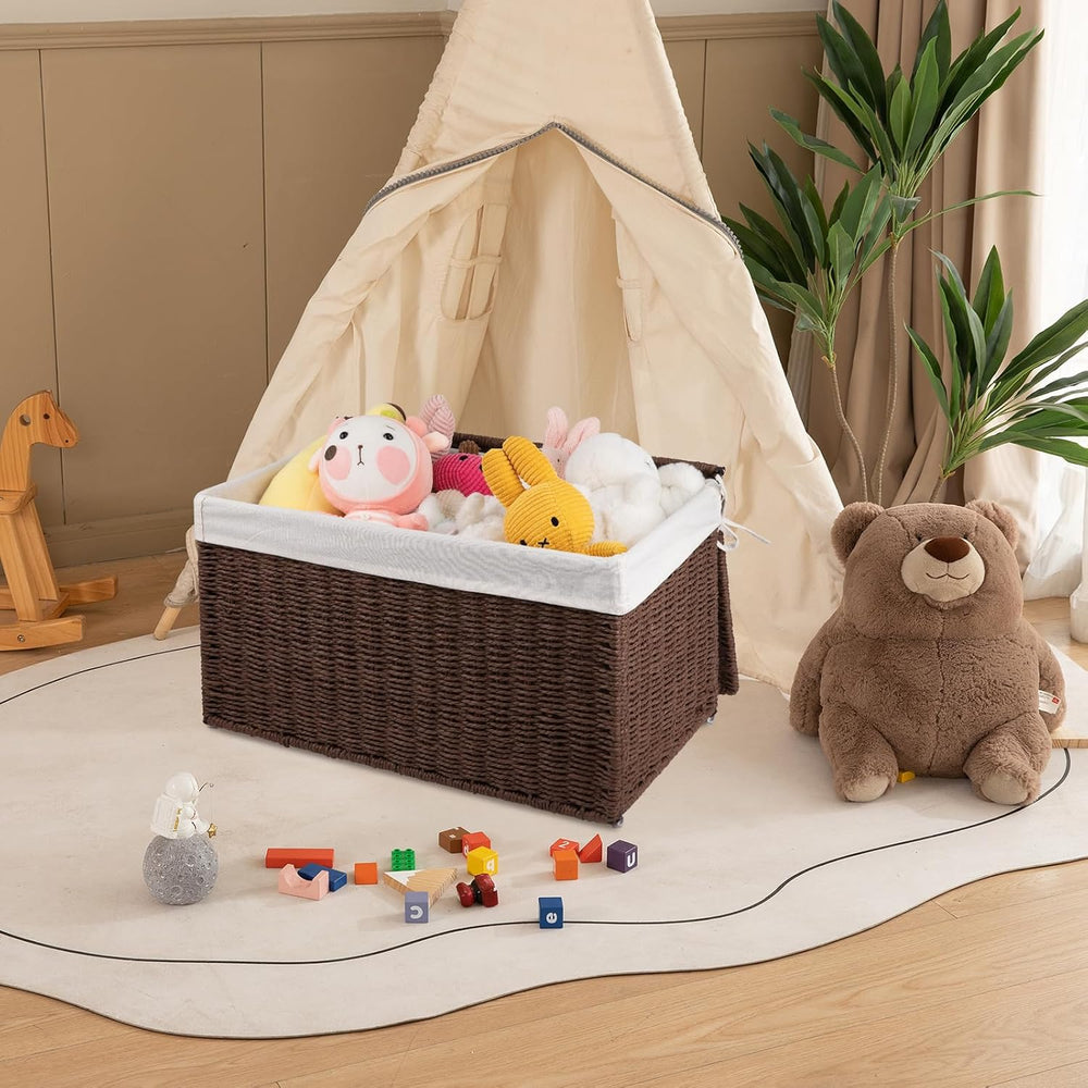 OIAHOMY Storage Basket with Lid, 17.2 Gallon (65L) Blanket Basket with Remova...