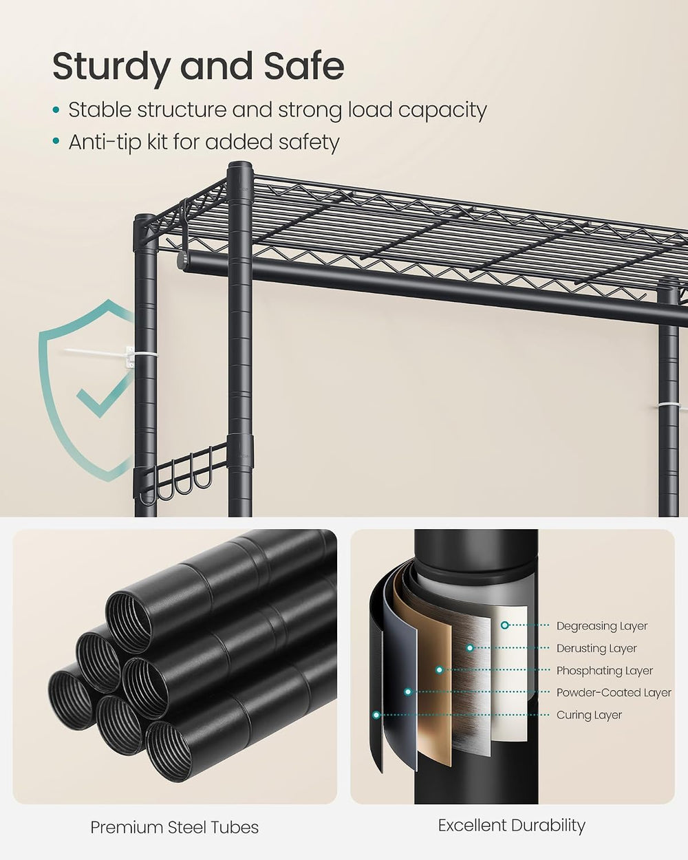 SONGMICS Heavy-Duty Clothes Rack, Portable Closet on Wheels, Garment Rack