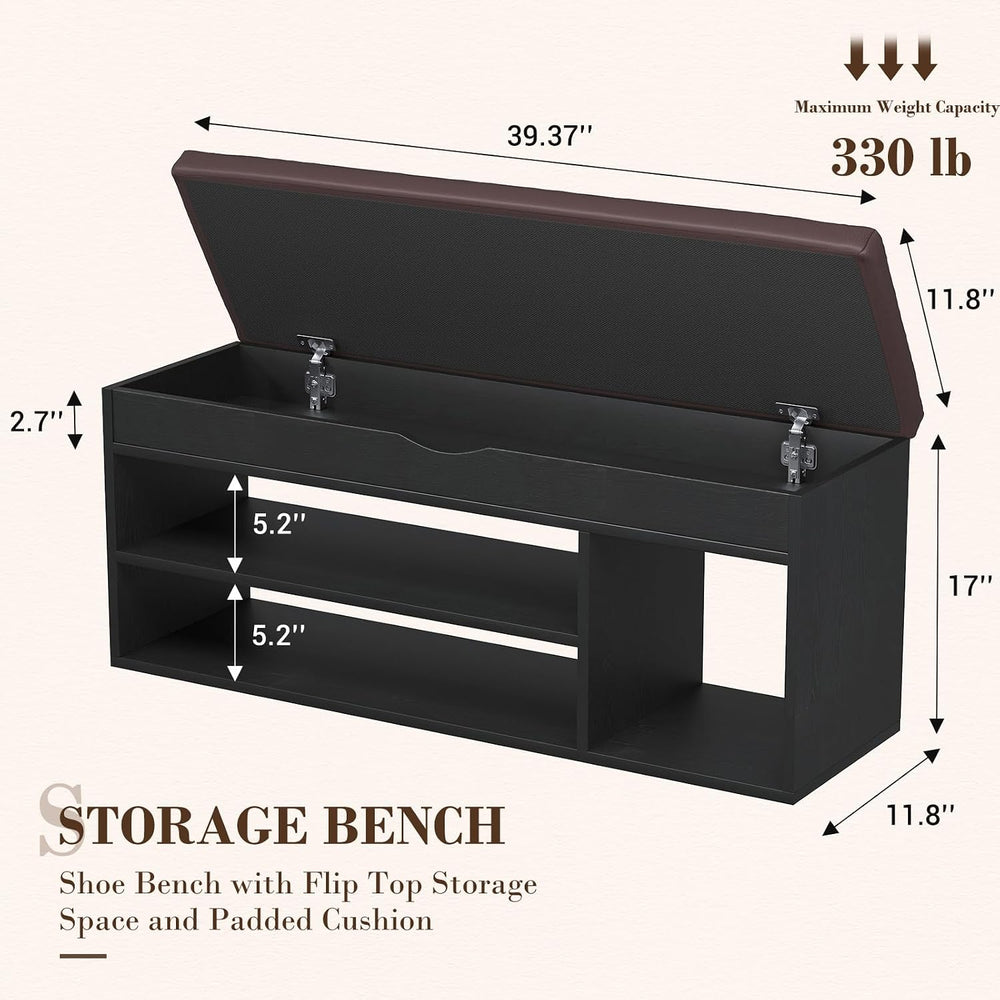 Apicizon 39 Inches Storage Bench with Padded Cushion, Shoe Bench with Storage...