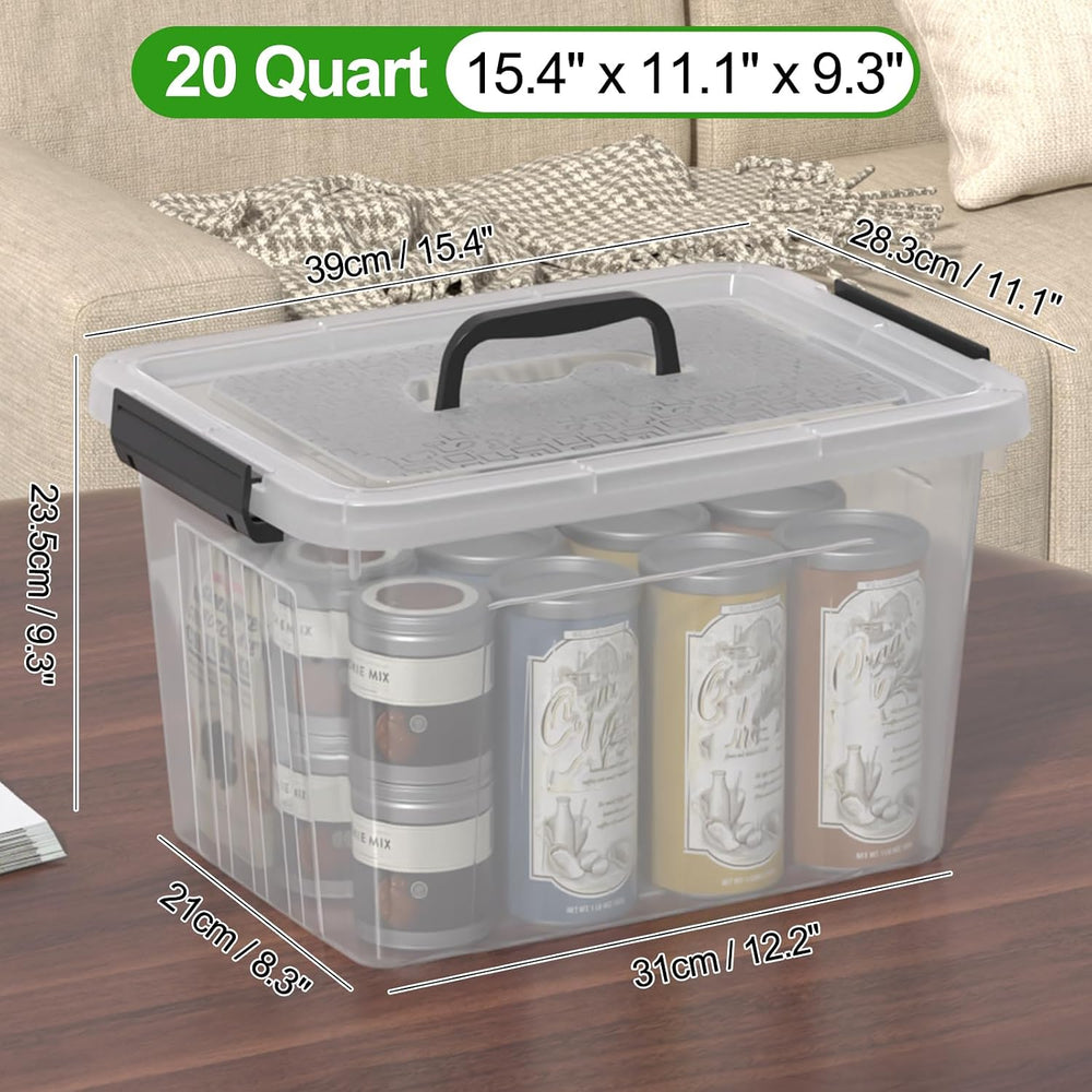 Yuright 20 Quart Clear Lidded Storage Bins, Plastic Organizing Box, 4 Pack