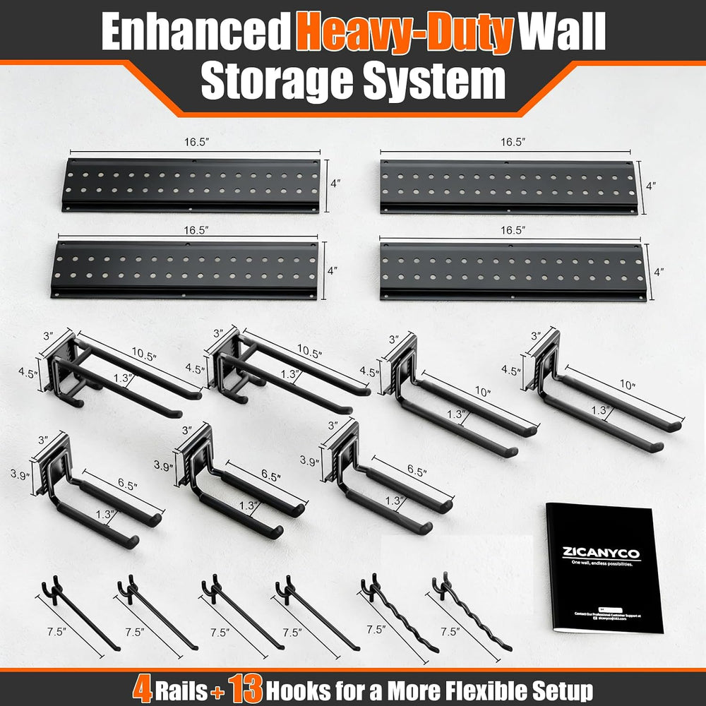 Garage Tool Organizer Wall Mount 66 inches with 13 Adjustable Heavy-Duty Hook...