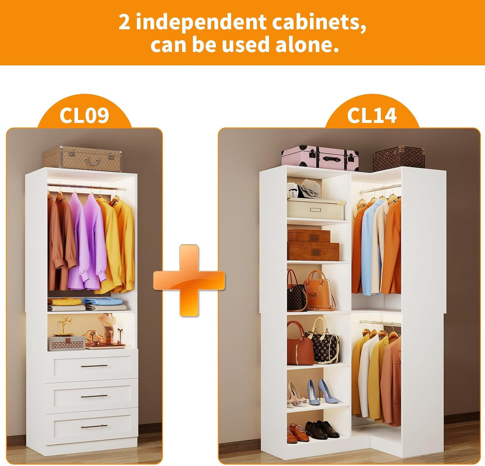 Closet System with 3 Drawers, Corner Closet Organizer Systems with 7 Shelves ...
