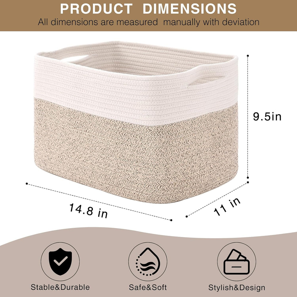 Storage Baskets for Organizing 14.8×11×9.5 Off White & Brown