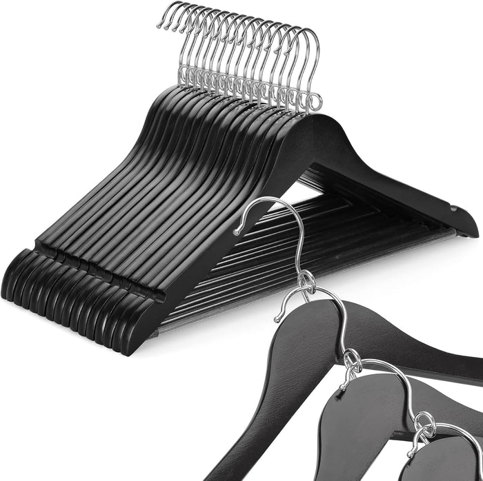 TOPIA HANGER Black Wooden Hangers 30 Pack, Space Saving Coat Hanger with 360° Swivel Cascading Loop Hook, Non Slip Pants Bar and Shoulder Notches for Camisole, Jacket, Suit, Clothes Hangers -CT74B30