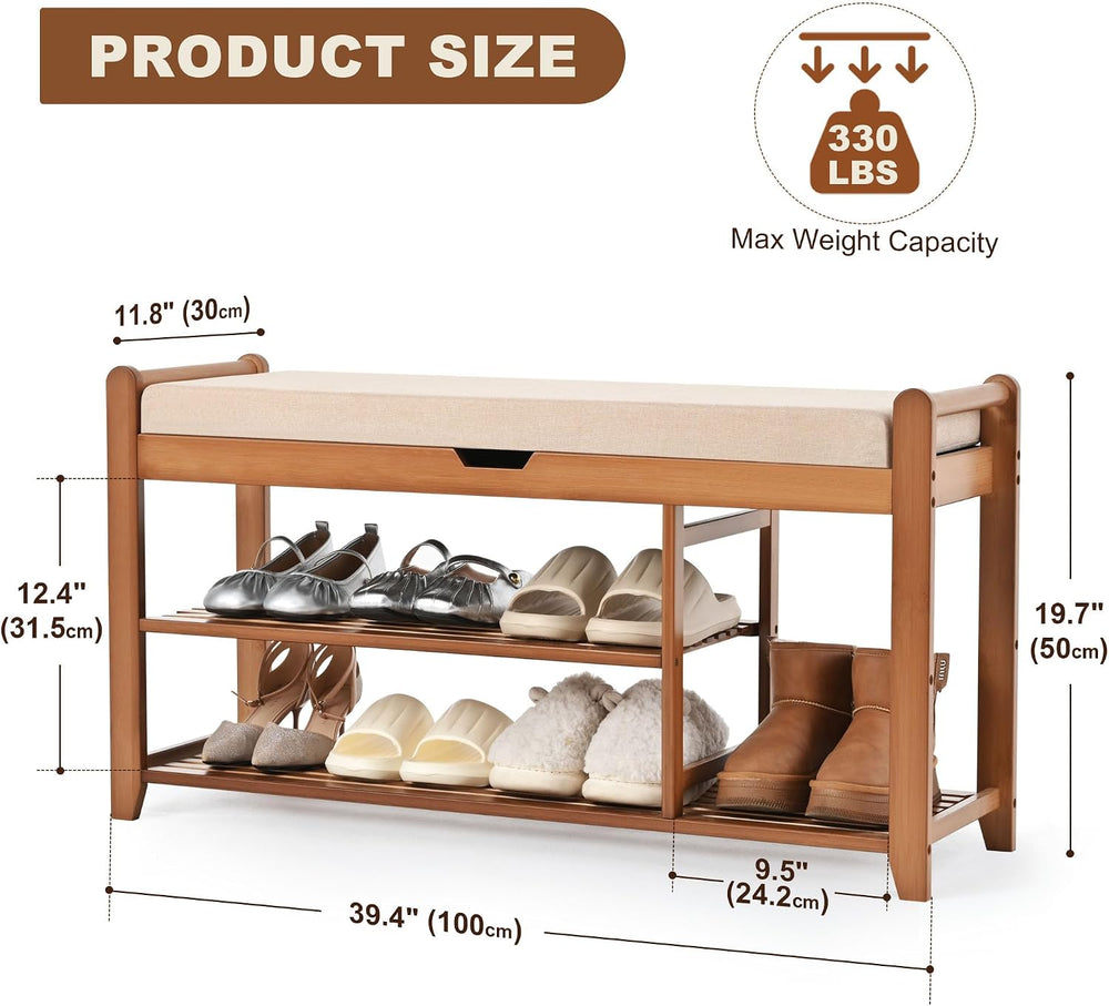 39.4in Shoe Bench with Coat Rack, Entryway Shoe Rack Organizer for Hallway