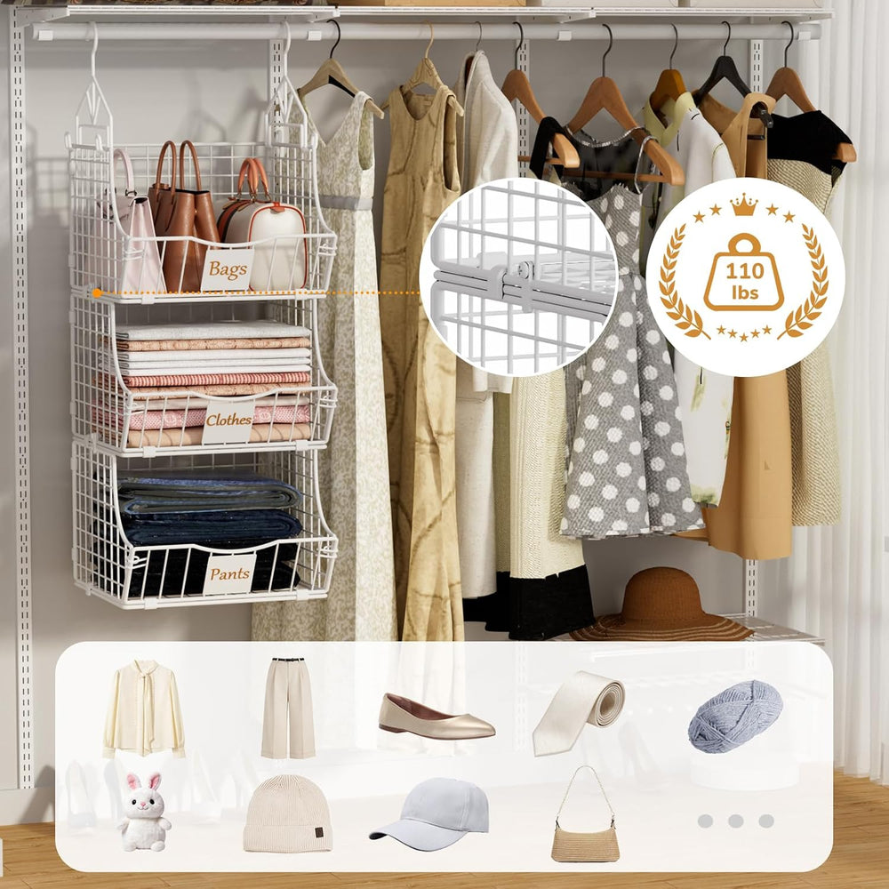 Hanging Closet Organizers and Storage, 6 Tier Closet Shelf Clothes Organizer ...