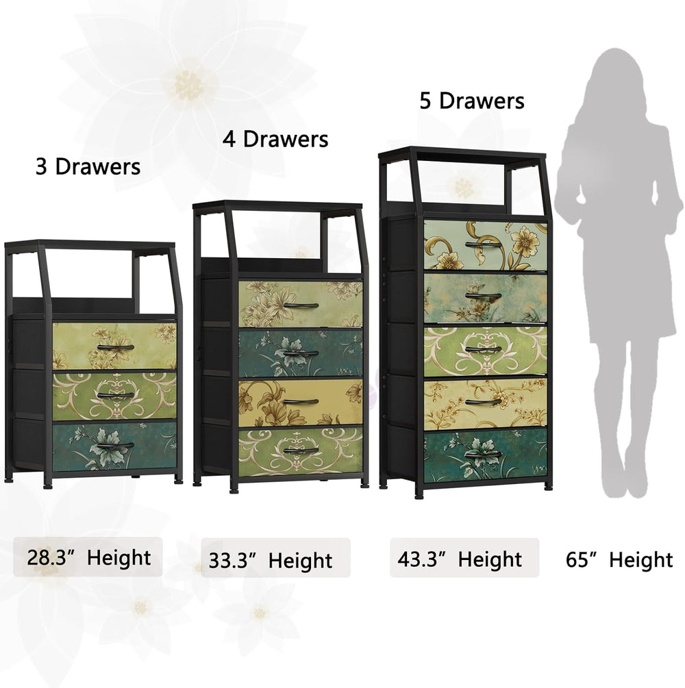 Furnulem 5 Drawers Dresser for Bedroom, Fabric Tall Nightstand