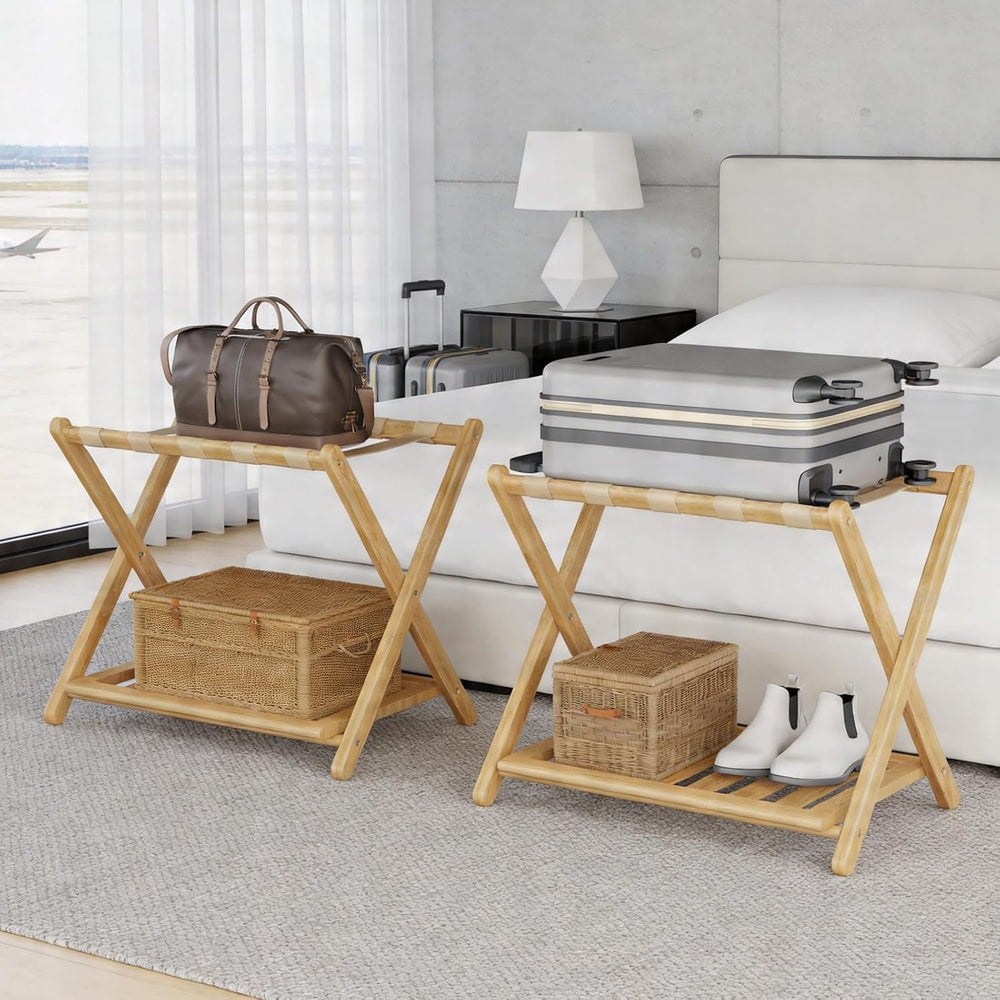 Full Assembled 26.77"L Luggage Rack for Guest Room, Set of 2, Natural