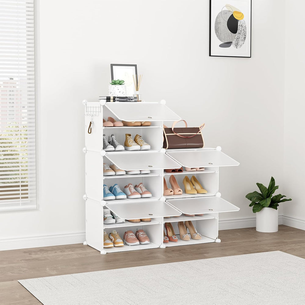 Shoe Rack 8 Tier Shoe Storage Cabinet with Door 32 Pair Tall Shoes Rack Organ...