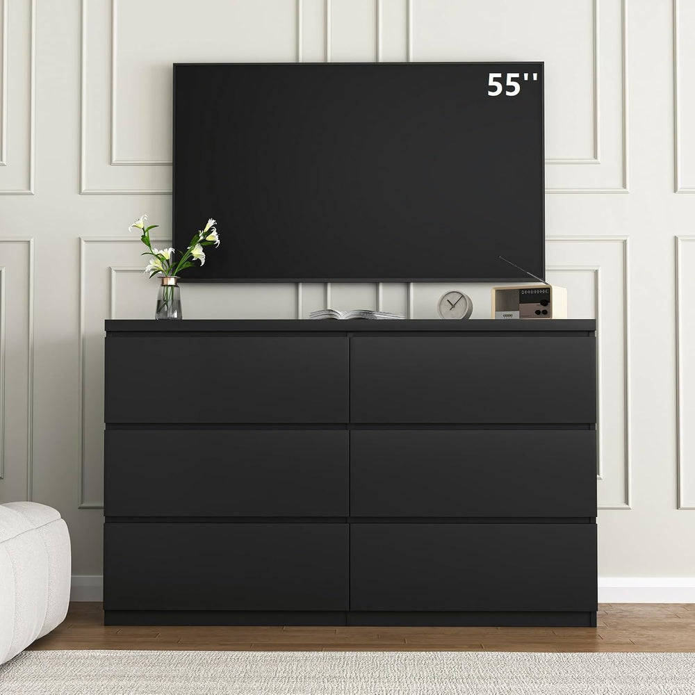Black 6 Drawer Dresser for Bedroom,Modern Deep Drawer Dresser,Wide Long Stora...
