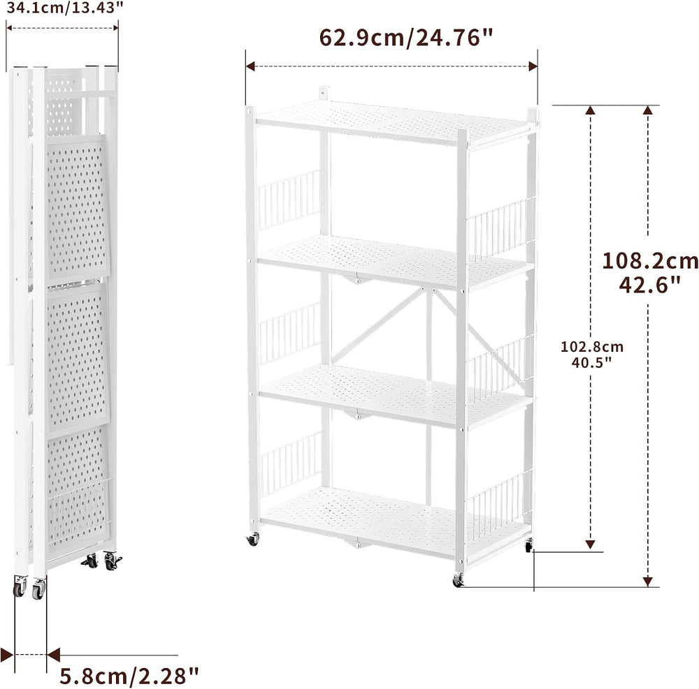 Folding Storage Shelves No Assembly, 4 Tier Foldable Storage Shelves with Whe...