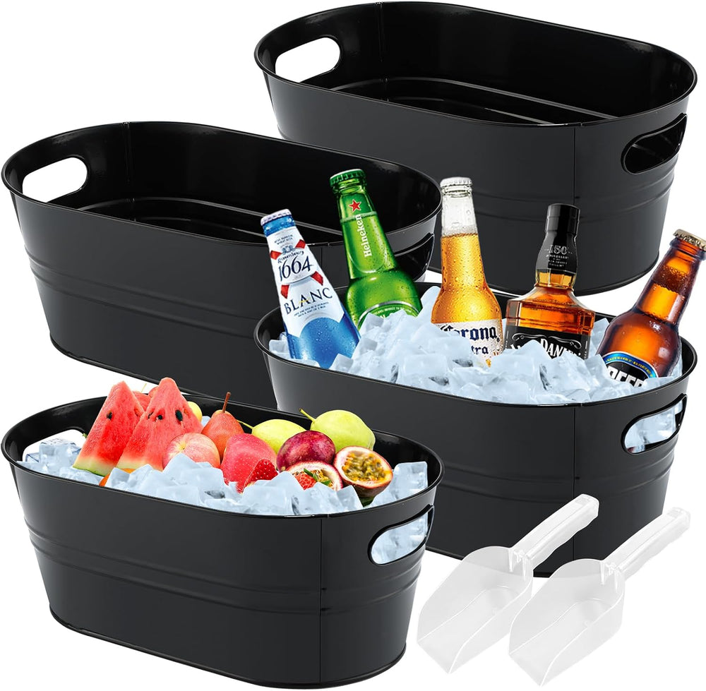 4Pcs 3 Gallon Black Galvanized Bucket Ice Bucket Large Metal Drink Buckets fo...