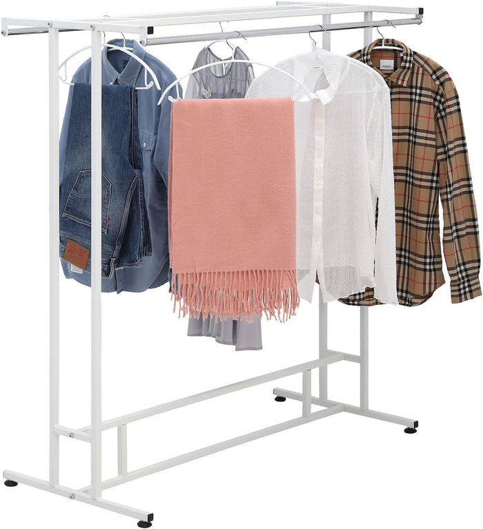 MyGift White Stainless Steel Freestanding Garment Rack, Heavy Duty Double Rod