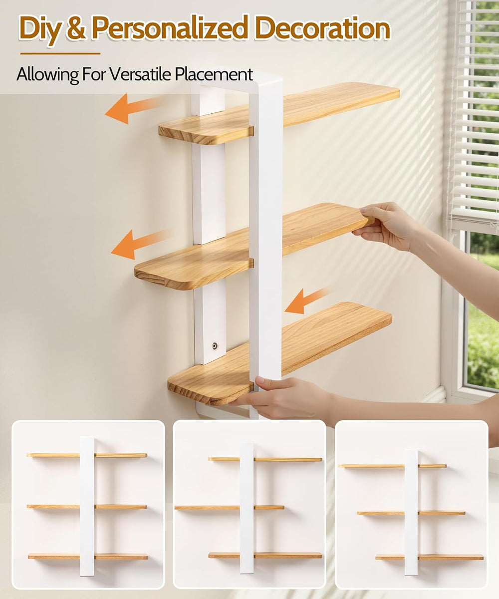 SUMGAR Floating Shelves for Wall, 3 Tier White Wood Adjustable Shelf Unit