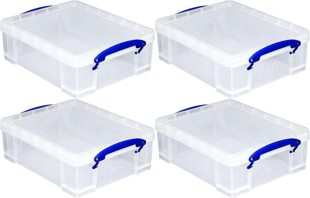 Really Useful Box 4 Pack Storage Bins, Clear Plastic Stackable Organizing Tot...