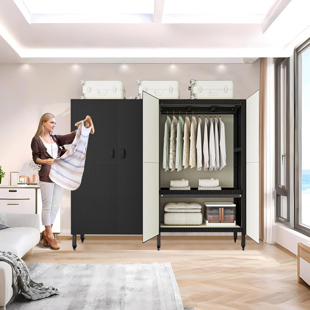 70.9in Foldable Portable Closet Wardrobe with Magnetic Door, Black