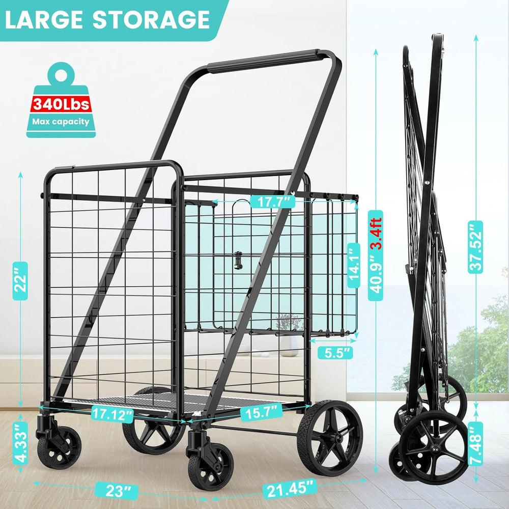 Folding Shopping Cart for Groceries,360 lbs Capacity Grocery Cart with