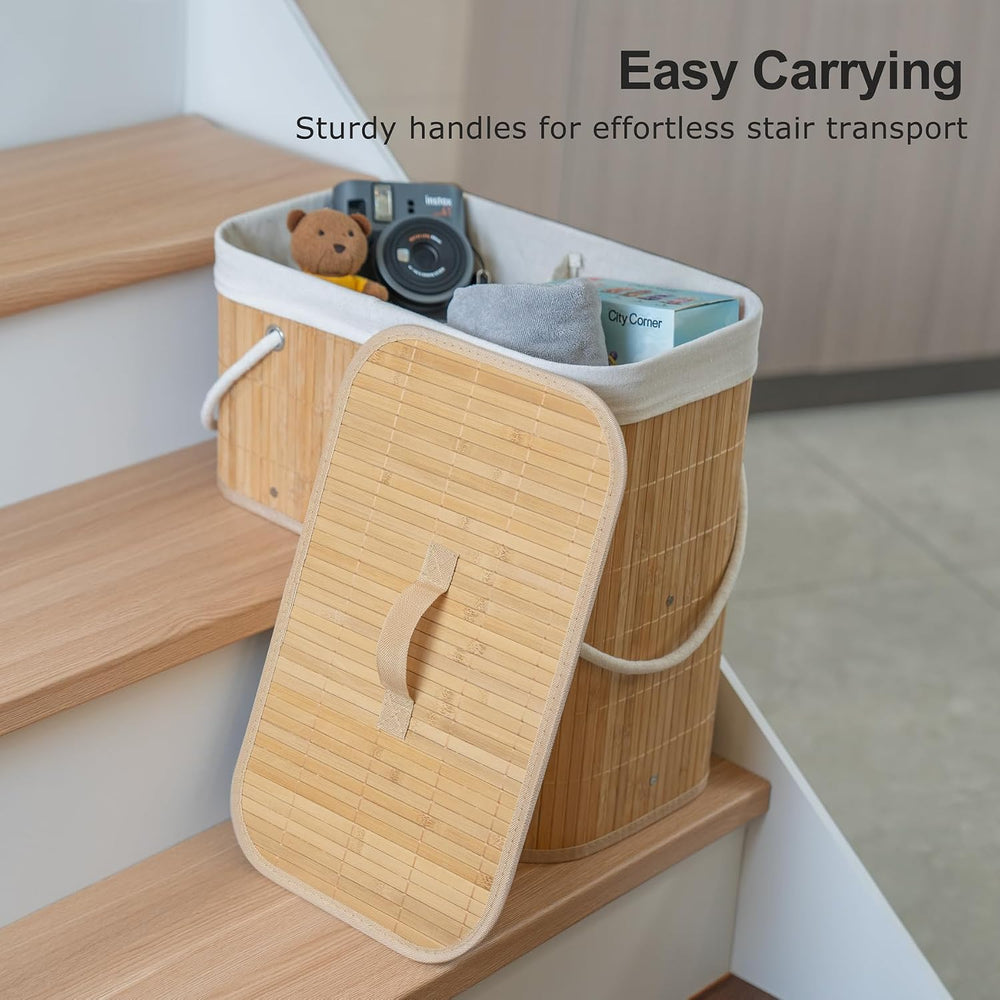 Stair Basket with Lid and Handle for Wooden and Carpeted Stairs, Natural