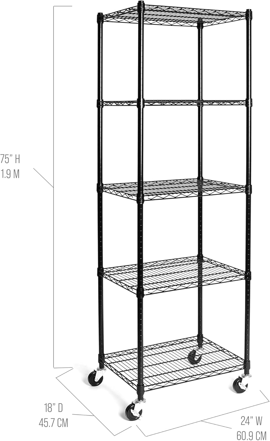 UltraDurable 5-Tier NSF Steel Wire Shelving, 24"W x 18"D x 75"...