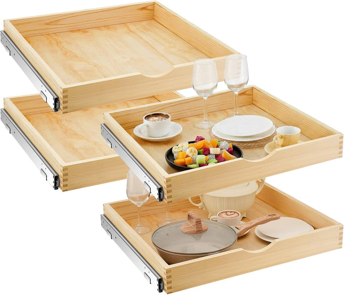 Sintuff 4 Pack Wooden Pull out Tray Cabinet Organizer, 24'' X 21''