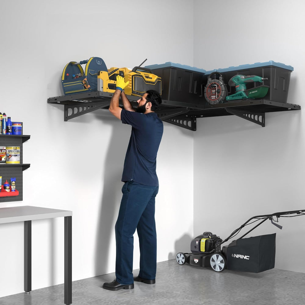 FLEXIMOUNTS 2 Pack 2x4ft Corner Wall Shelving Garage Storage Rack, Black