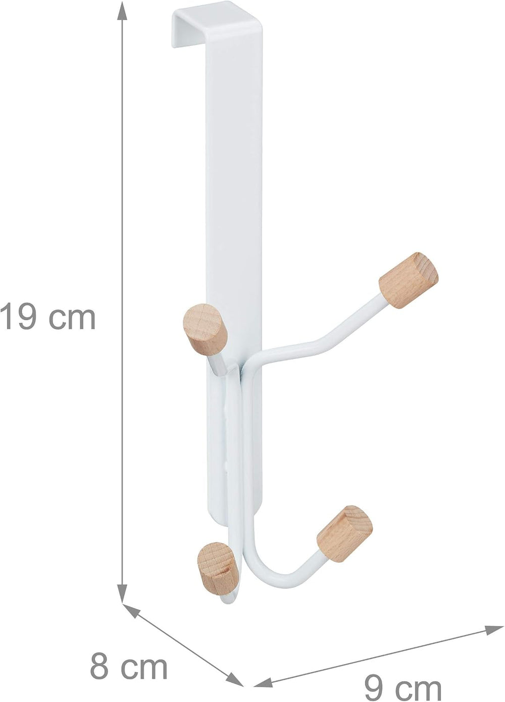 Relaxdays Set of 5 Door Fourfold Hooks, Scandinavian, Iron & Wood, Hangin...