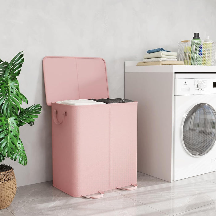 Lifewit Double Laundry Hamper with Lid, Removable Laundry Bags, Pink