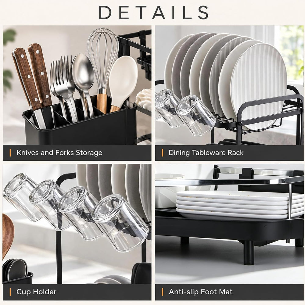 Dish Drying Rack for Kitchen Counter, Expandable 2-Tier Dish Drainer