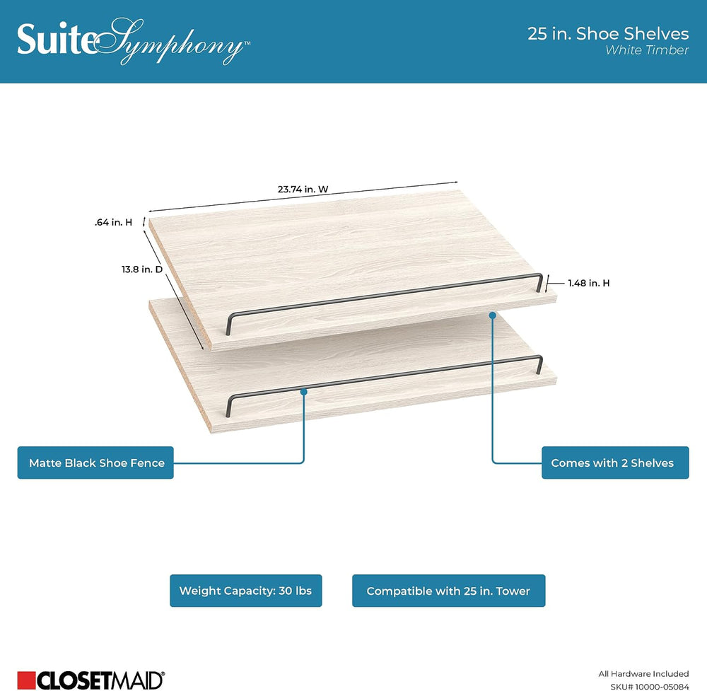 ClosetMaid SuiteSymphony 25-Inch Shoe Shelf Tower, (2) 4-Shoe Shelf Packs (Cr...