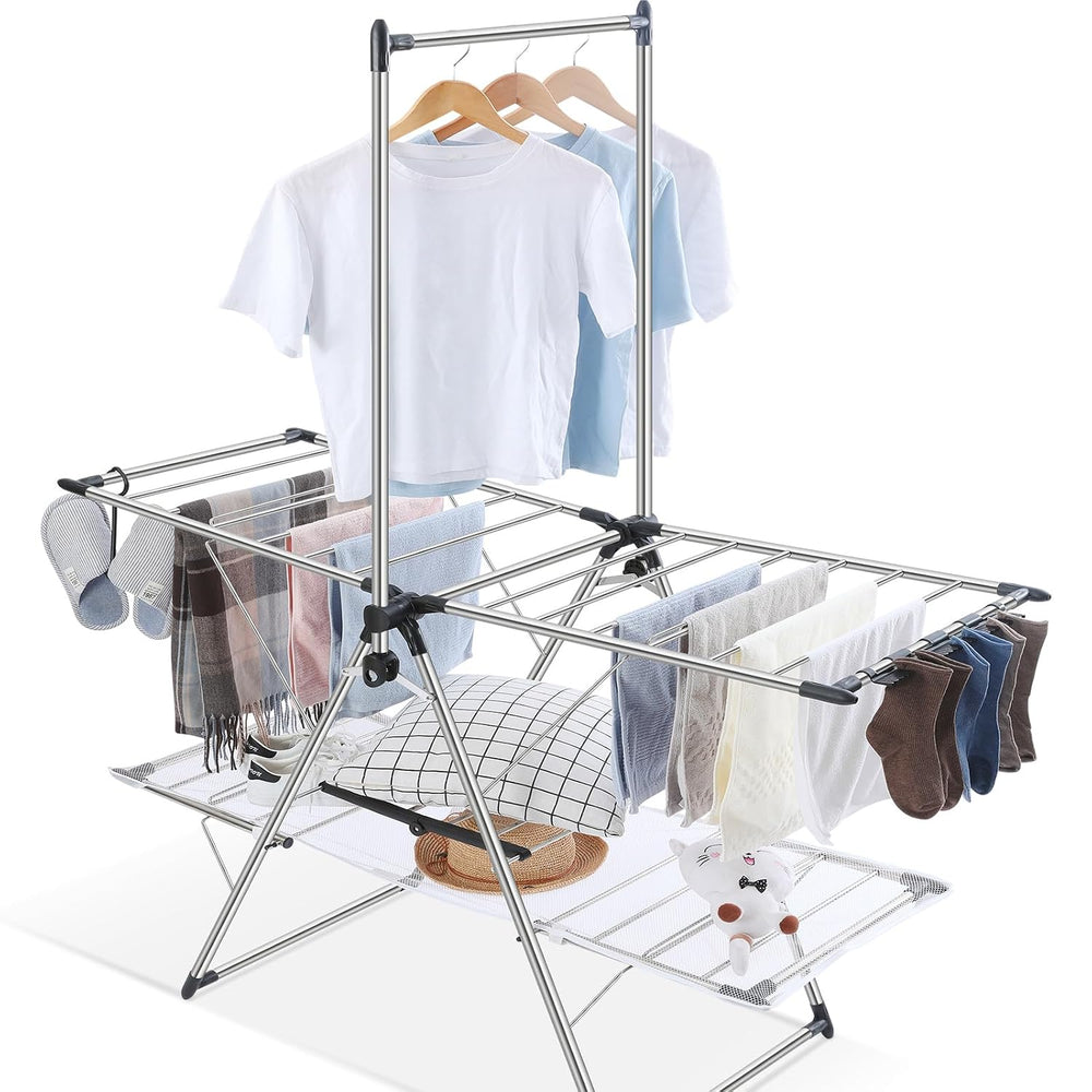 APEXCHASER Clothes Drying Rack, Foldable 2-Level Drying Racks with High Hange...