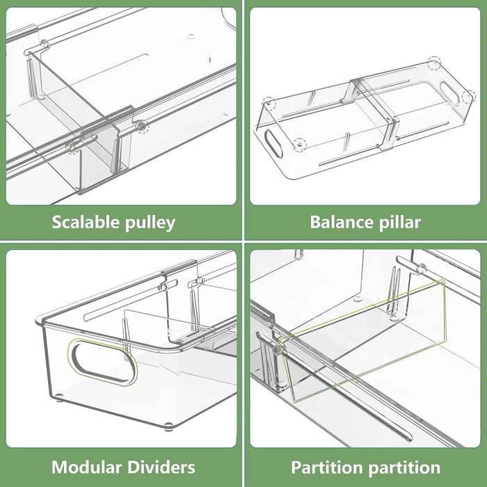 BLULEE 4-in-1 Expandable Drawer Organizer Set, Adjustable Clear Bins