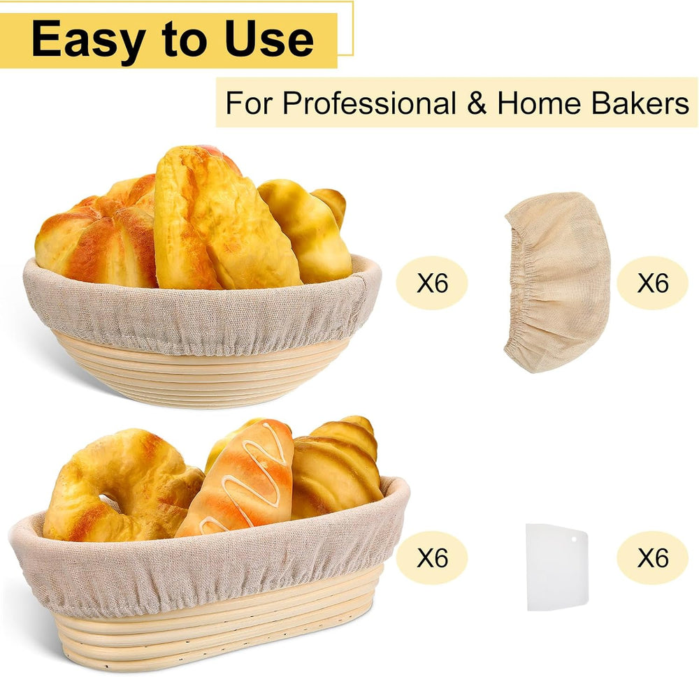 Geetery Set of 12 Proofing Basket, 10 Inch Round Oval Cane Bread Proofing Bas...