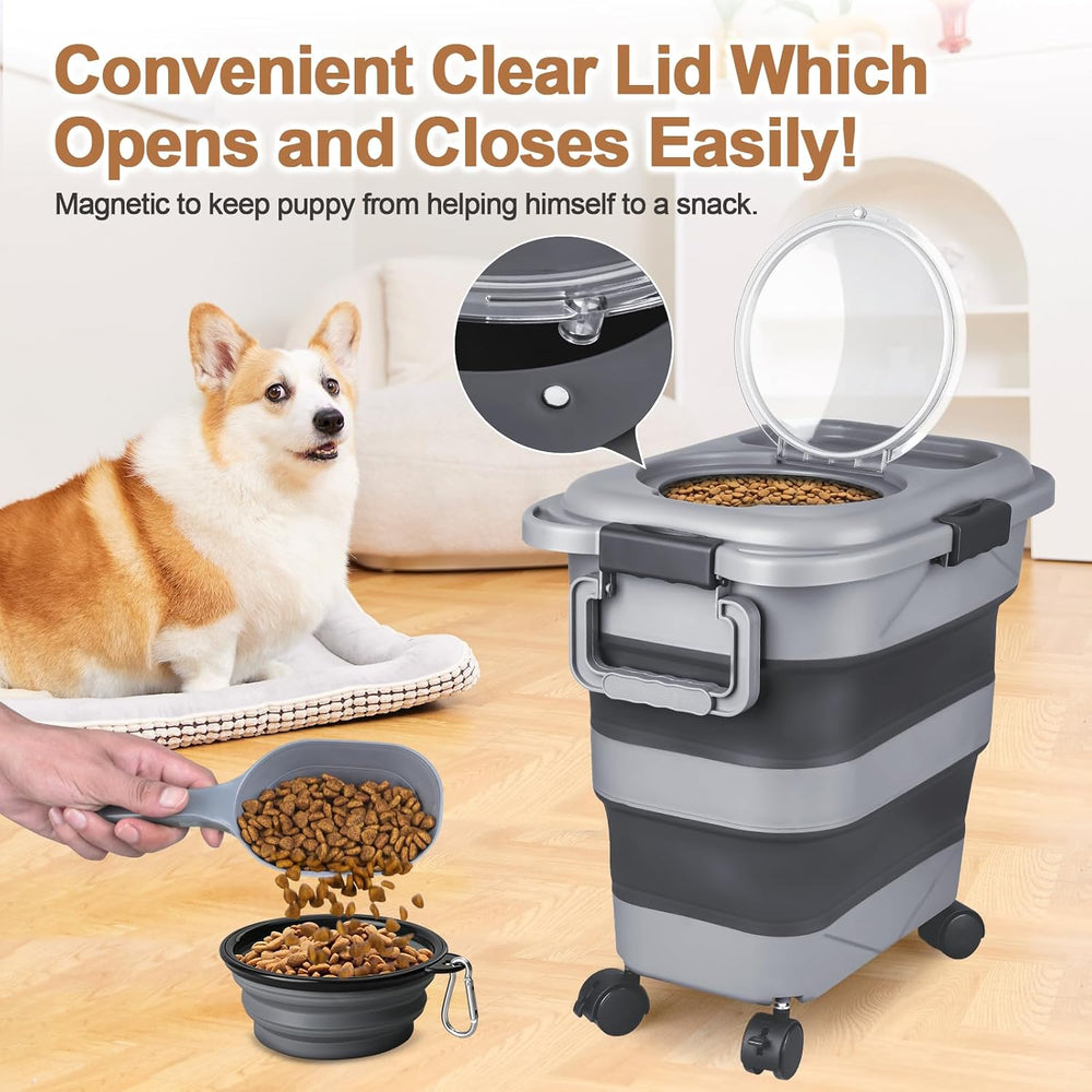 Dog Food Storage Container，2 Pack 25 lbs Airtight Collapsible Cat Food Storag...