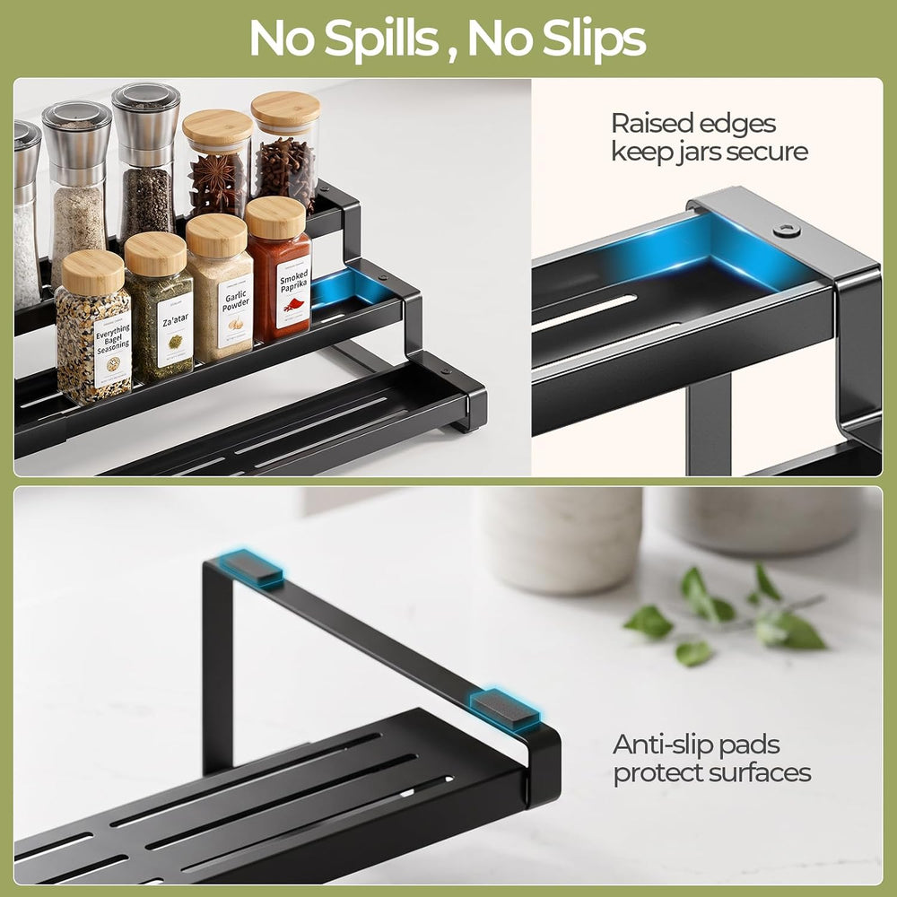 Delamu 3 Tier Expandable Spice Rack Organizer for Cabinet Countertop, Black