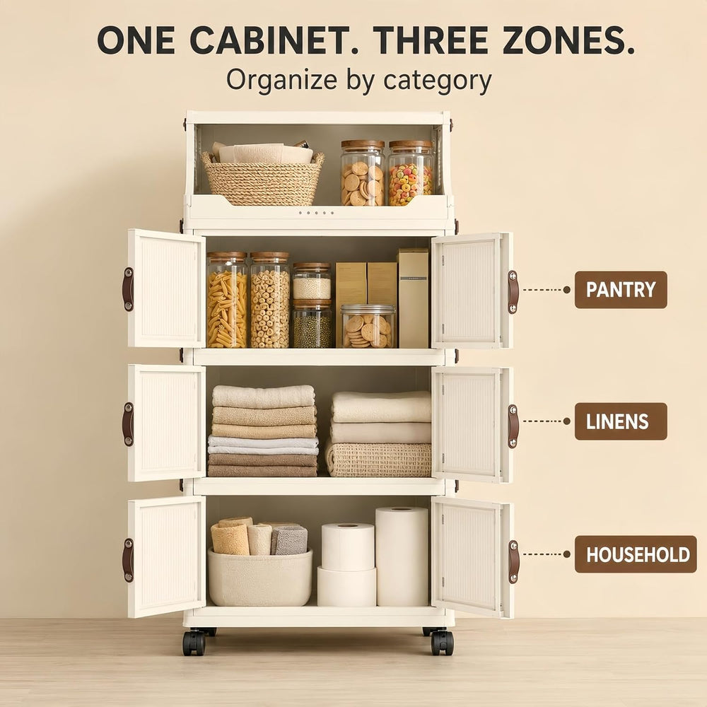174QT Stackable Storage Bins with Top Lid and Wheels, 4 Tier Foldable Storage...