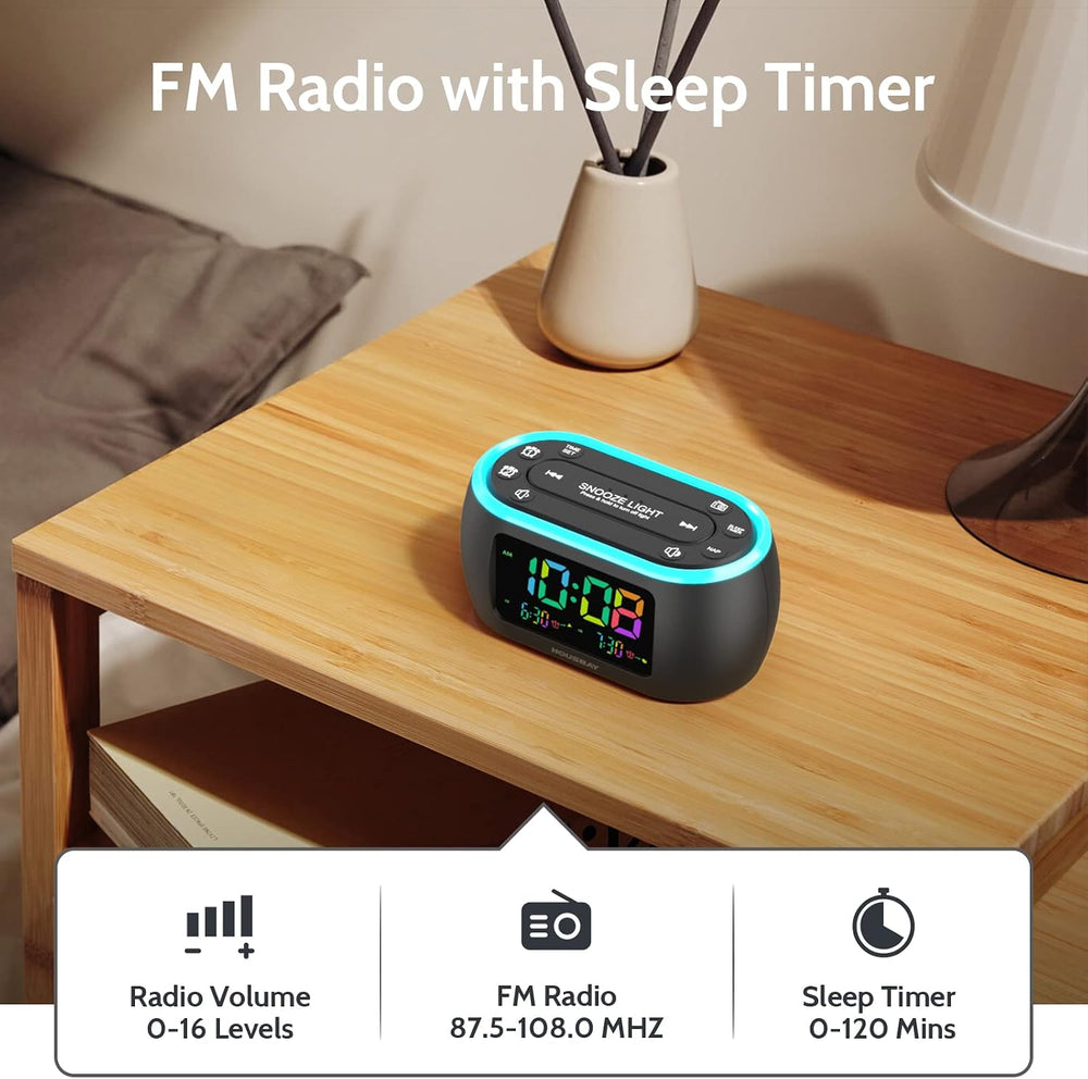 HOUSBAY Digital Alarm Clock Radio for Bedrooms with Rainbow Display